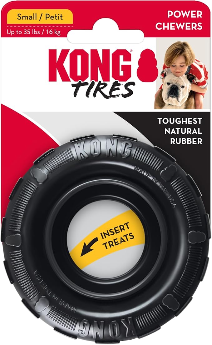 KONG Extreme Tires - KONG's Most Durable Natural Rubber Chew & Fetch Toy - Treat Dispenser Dog Tire Toy - Pet Supplies for Outdoor & Indoor Play - For Small Dogs