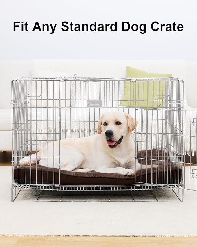 Dog Crate Bed for Large Size Dogs,Washable Dog Kennel Pad Ultra Soft Pet Sleeping Mat for Cages,Anti-Slip Bottom,35x22 inch,Brown
