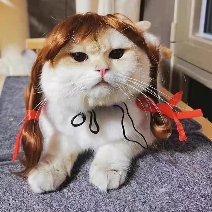 Dog Wig Pet Costumes, Cat Costume Synthetic Accessories Small Dog Headwear for Halloween Christmas Eve Festival Party Decor, Head Wear Apparel Toy (C)