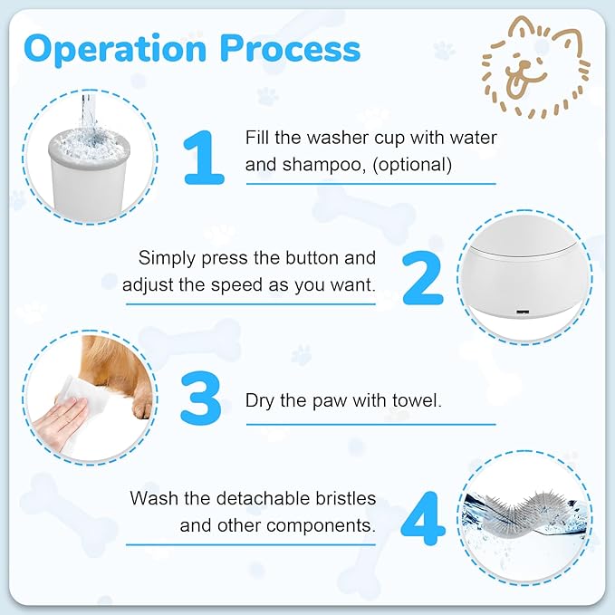 Automatic Dog Paw Cleaner Washer and Massager, Electric Pet Foot Paws Washer for Dogs Cats, USB Portable Dog Feet Cleaner Cup for Medium to Large Dogs, Pet Grooming Supplies(White)