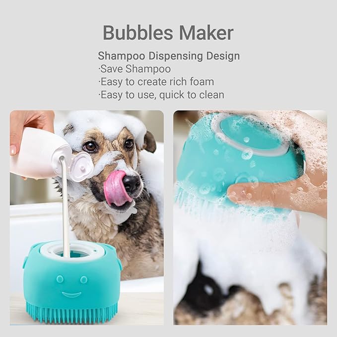 6PCS Dog Bath Brush - Dog Shampoo Brush & Scrubber for Bath - Dog Bath Brush - Dog Shower/Washing Brush with Adjustable Ring Handle for Short & Long Hair - Grooming Brushes for Sheddin