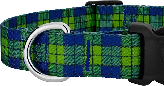 Country Brook Petz - Deluxe Blue and Green Plaid Dog Collar - Made in The U.S.A. - Plaid and Argyle Collection Featuring Charming Designs (1/2 Inch, Extra Small)