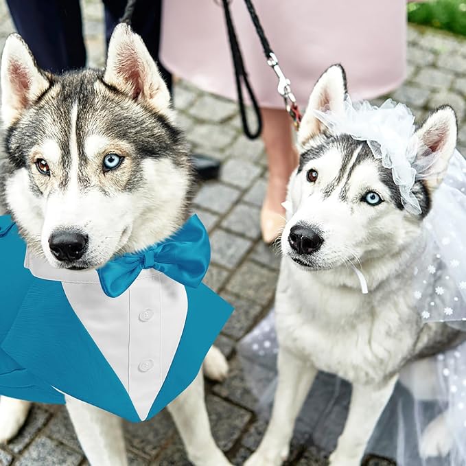 AOFITEE Dog Tuxedo Formal Dog Suit and Bandana Set, Gentle Dogs Wedding Party Suit Bow Tie Shirt, Tuxedo for Medium Dogs Costume Outfit with Detachable Bowtie Collar for Christmas Halloween Dress Up