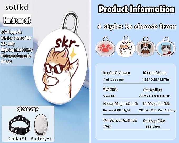 Cat Tracker-Airtag Cat Collar-GPS Tracker for Cats-Android Airtag-Pet Tracker| Android and iOS Universal | No Monthly Fee | No Charging Required | Waterproof