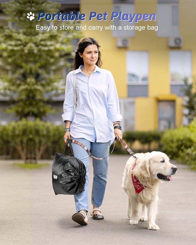 Dog Playpen, 43x43x26 Inches Puppy Playpen Portable with Top Cover, Thickened Fabric Tear Resistant Waterproof Bottom with Breathable Mesh Dog Fence for Indoor and Outdoor, Gray