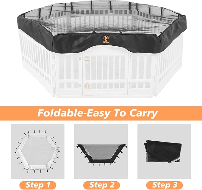 PJYuCien Dog Playpen Mesh Top Cover, Fits 36 Inch 6 Panels Regular Hexagonal Plastic Exercise Pet Pen, Adhesive Tape Connections, Black (Note: Cover Only, Fence Not Included)