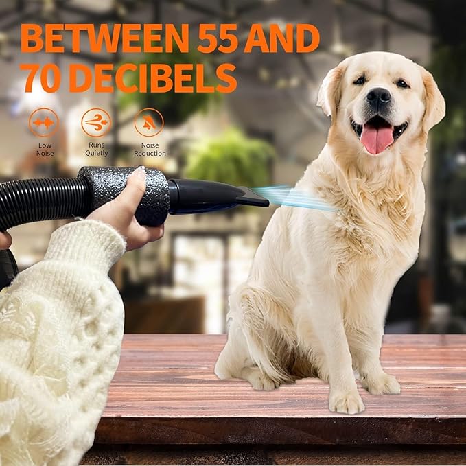 High Velocity Professional Dog Grooming Dryer,Adjustable Temperature and Speed Hair Dryer for Pets with 4 Nozzles
