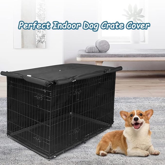 Deblue 36 inch Dog Crate Cover, Breathable Pet Kennel Covers Fit for 36 inch Wire Double Door Crate Cover - (Black 36")