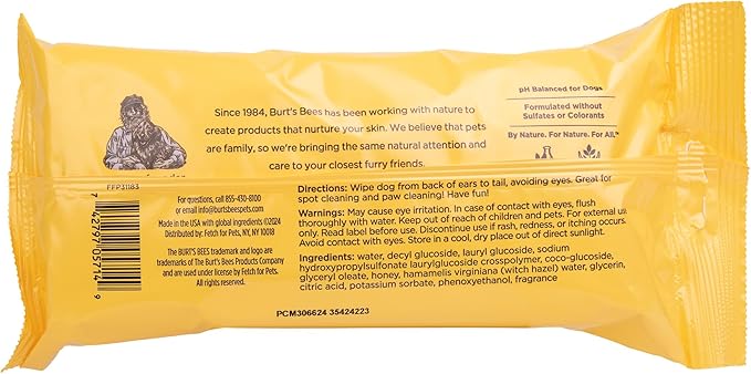 Burt's Bees for Pets Deodorizing Wipes with Witch Hazel, 95% Natural Origin Formulas, Odor Control Dog Wipes - Gentle Dog Deodorizing Wipes, Lemongrass and Sage Fragrance 50ct