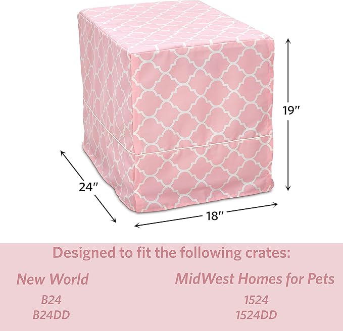 New World Pet Products Dog Crate Cover Featuring Teflon Fabric Protector, Dog Crate Cover Fits Midwest 24-Inch Dog Crates, Pink Designer Pattern