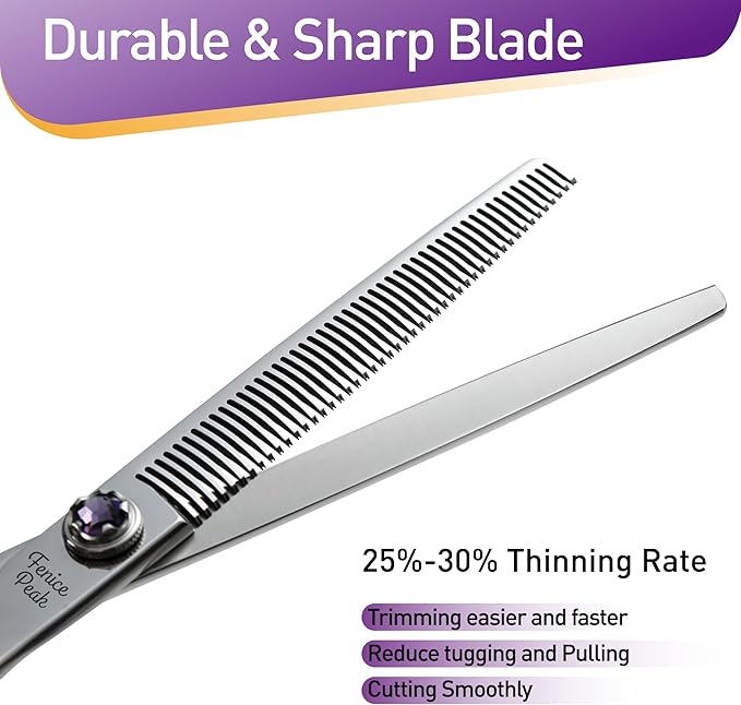 Fenice Peak 7 inch Dog Grooming Scissors Set 4PCS Straight Curved Thinner Chunker Professional Dog Shears Made of Japanese 440C Stainless Steel with Jewelled Screw Durable and Sharp