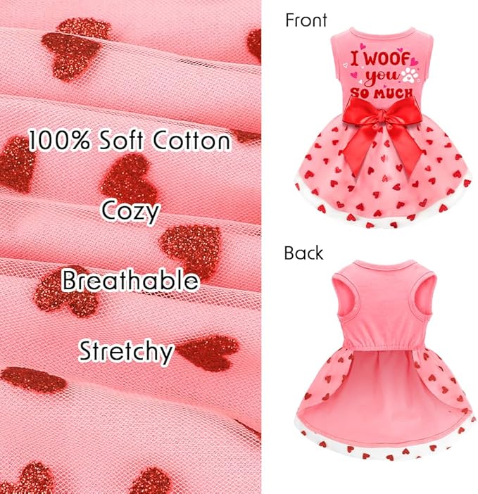 og Valentines Day Clothes I Woof You So Much Dog Valentines Outfit Red Tulle Dog Dress with Bowknot for Small Medium Large Dogs Cat Girl