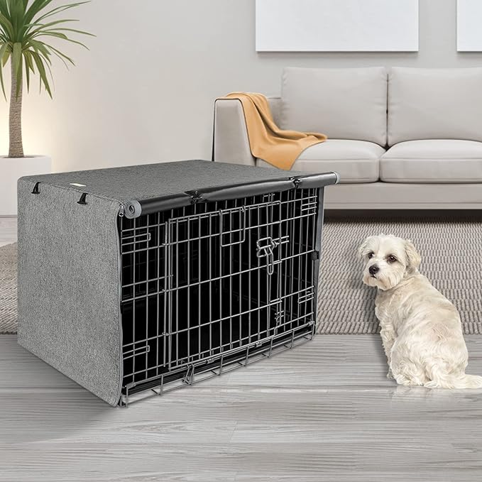 Dog Crate Cover - Kennel Covers Fit for 24 Inch Dogs Crate, Double Door Polyester for Wire Puppy Cage Indoor Outdoor Protection, Grey