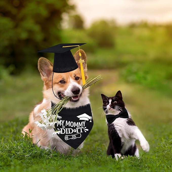 2025 Dog Graduation Cap and Gown with 2025 Gold Tassel for Graduation Outfits Gifts Dog Graduation Bandana for Small Medium Large Dogs