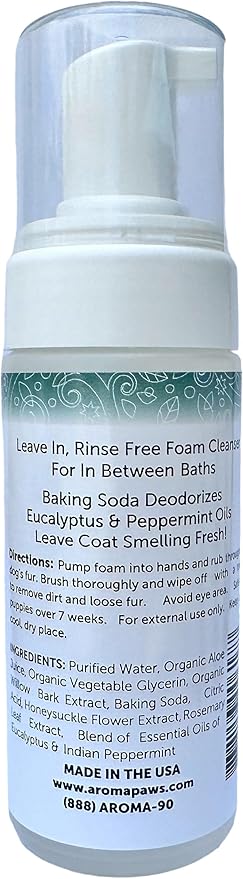 Bath Free Foaming Cleanser for Dogs - No Rinse Deodorizing Foam - Waterless Bath - Clean in Between Baths, Ingredients, 4.25 oz.