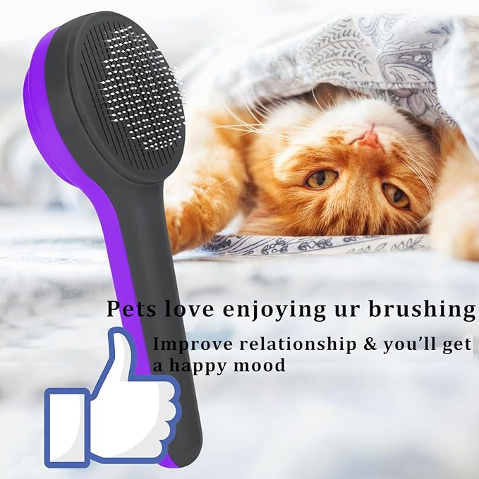 Cat Slicker Brush, Self-Cleaning Brush for Indoor Cats Grooming Brushes for Dogs Short Long Hair Cats Shedding Easy Remove Kittens Cats Loose Undercoat (Purple)