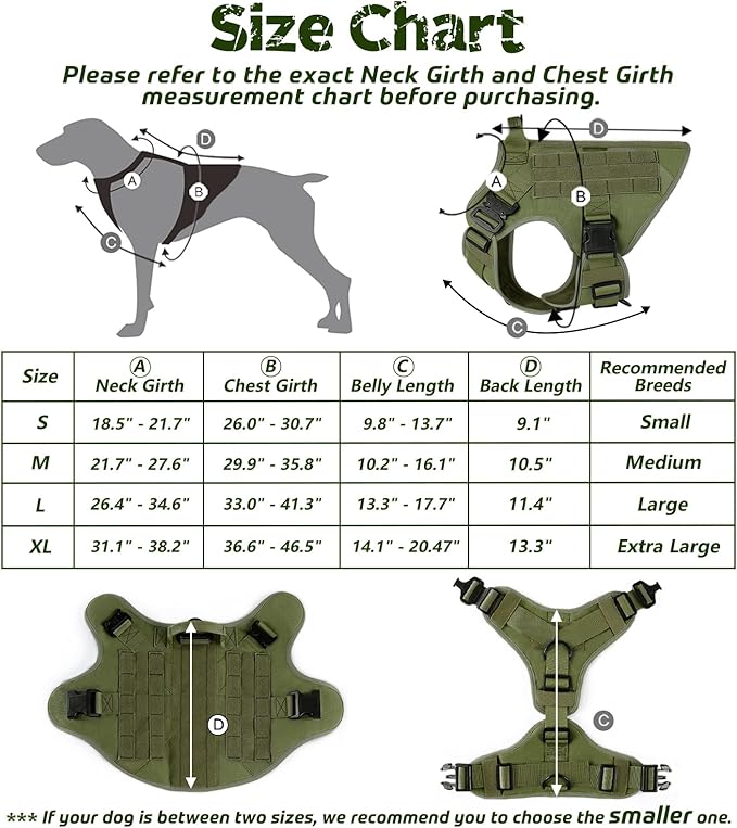 rabbitgoo Tactical Dog Harness for Large Dogs, Heavy Duty Dog Harness with Handle, No-Pull Service Dog Vest Large Breed, Adjustable Military Dog Vest Harness for Training Hunting Walking, Green, XL