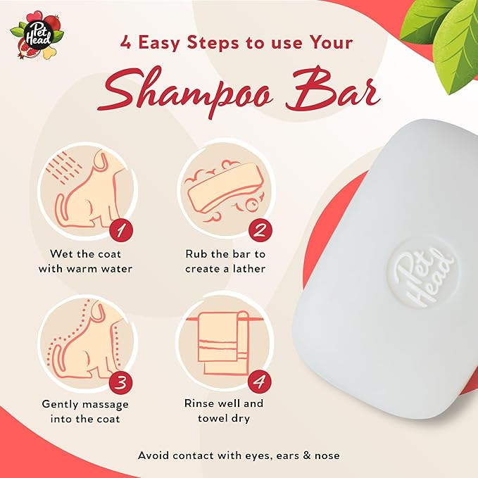 Pet Head Pomegranate Shampoo Bar for Dogs | 3in1 Cleanses, Hydrates & Nourishes All Dog Coats | with Oat Kernel Extract & Coconut Oil | Free of parabens & sulphates | Gentle Formula for Puppies | 3oz