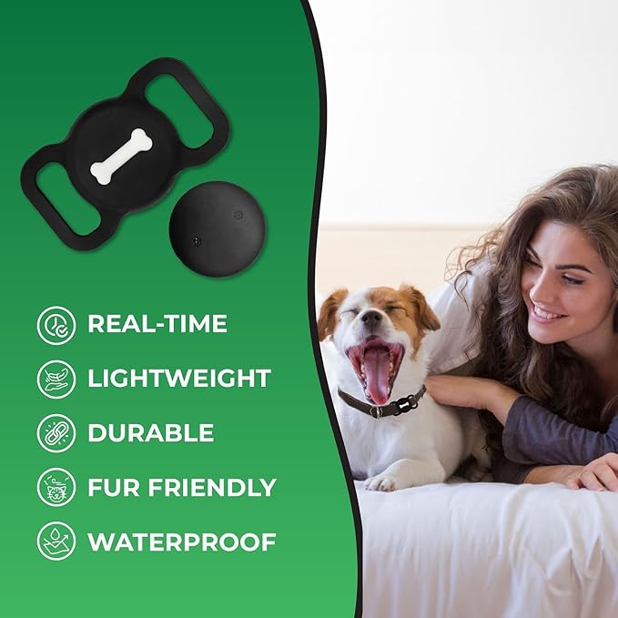 Smart Pet Tracker, Dog Tracker with Black Collar Holder, Smart Tag for Seamless Location Tracking, Work with Find My, No GPS Tracker (Black)