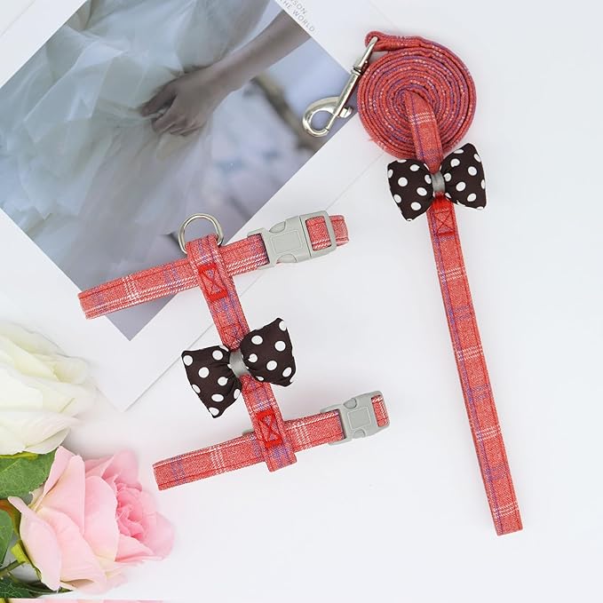 Harness Set Pet Leashs Walking Training Cute Polka Dot Bow Pet Summer Set Adjustable for Small Medium Large Dogs Cute Dog Harness Puppy Harness Soft Small Dog Vest for Small Girl Dogs(Yellow,L)