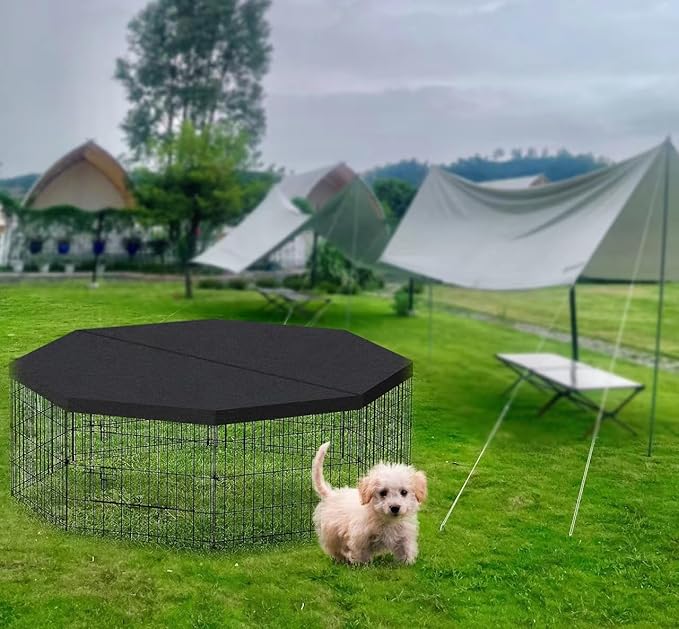 Dog Playpen Indoor with Bottom Pad/Top Cover, Dog Playpen Collapsible Metal Small Animal Kennels,8 Panels 24 "W x 24 "H for Indoor/Outdoor Small Medim Pet Yard