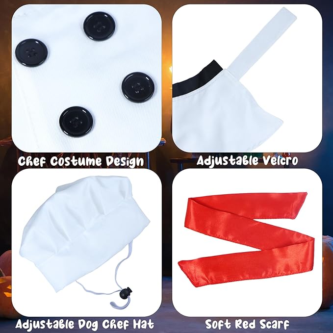 Dog Halloween Costumes, Dog Chef Costume Chef Hat Clothes with Red Scarf Funny Holiday Clothes Outfit Halloween Costumes for Small Medium Large Dogs Pets (Large)