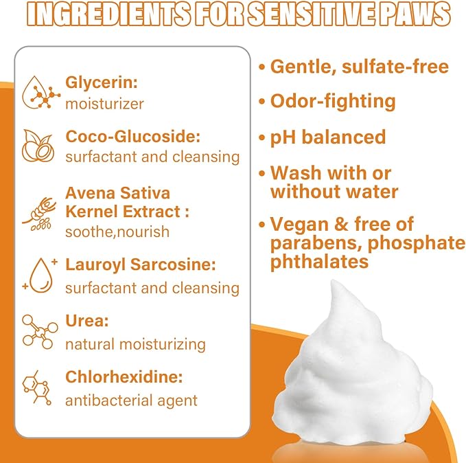 Paw Cleaner for Dogs and Cats,Magic Foam - Clean Paws Rinse Free Foaming Cleanser-Dry Shampoo, Foot Cleaner Brush - with Rose Extract, Odor Control Wash - Good for Puppy