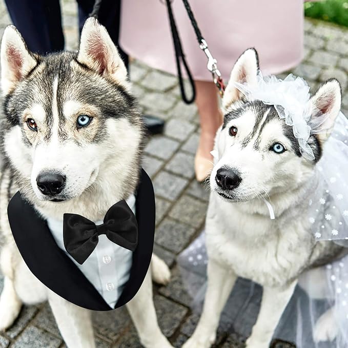 AOFITEE Dog Tuxedo Formal Dog Suit and Bandana Set, Gentle Dogs Wedding Party Suit Bow Tie Shirt, Tuxedo for Medium Dogs Costume Outfit with Detachable Bowtie Collar for Christmas Halloween Dress Up