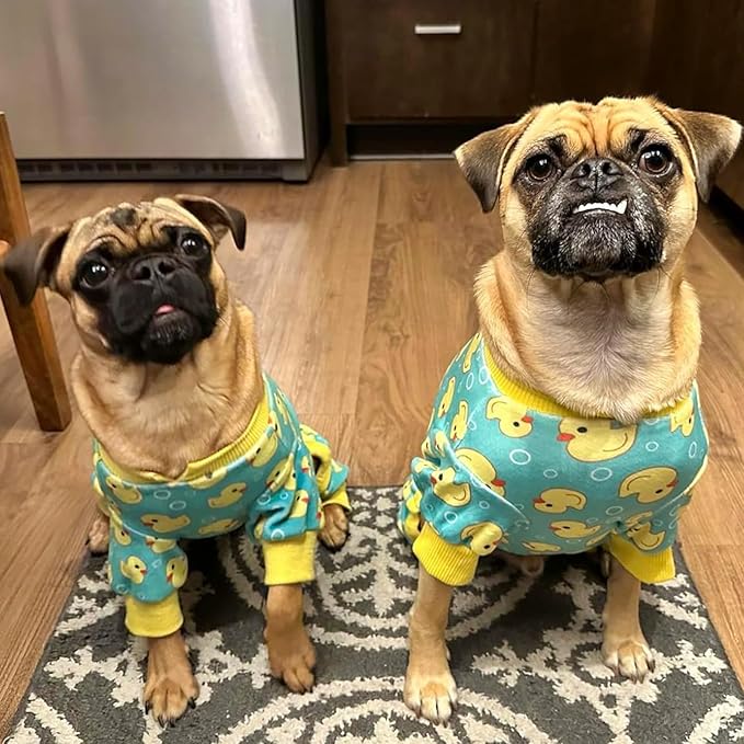 KYEESE Dog Pajamas Velvet Dog Pajamas Small Sized Dogs Soft Dogs Clothes Pjs with Yellow Ducks Pattern Stretchy Pet Jammies Coat Comfy Pet Onesie Costume, X-Large