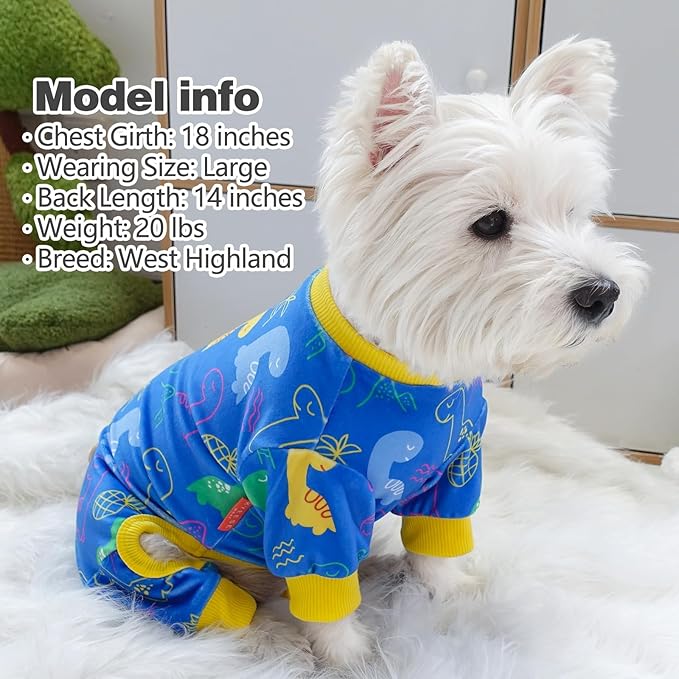 KYEESE Dog Pajamas Soft Dog Pjs Stretchy Pet Onesie Outfit Velvet Coat with Dinosaur Doggie Jammies for Small Dogs Boy Girl Comfy Clothes, Small