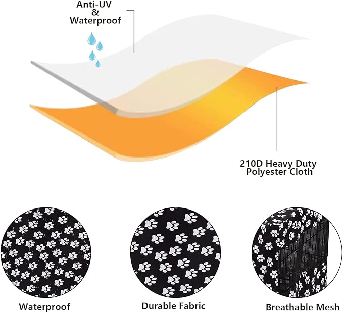 Dog Crate Cover Kennel Dogs Covers fits Small Medium Large crates cage Heavy Nylon Waterproof soundproof Indoor Outdoor - Cover only - Black paw - 42 inch