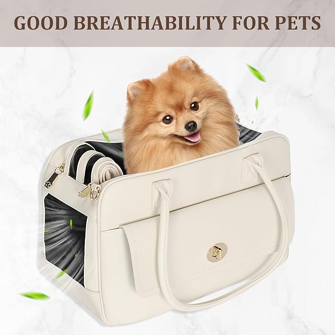 Fashion Pet Carrier Dog Purse Carrier Soft-Sided Carriers for Puppy, Stylish Leather Handbag Travel Pet Bag for Small Dogs Cats, TSA Airline Approved