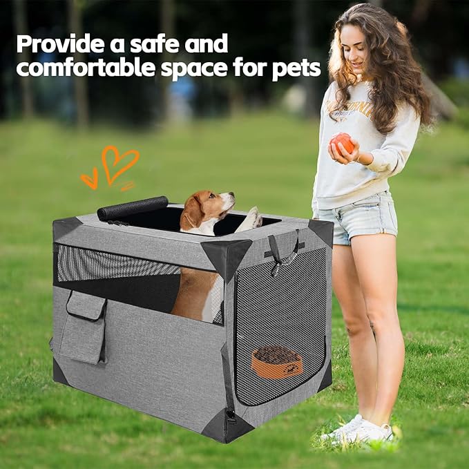 Dog Crate 30x21x21 Inch for Large or Medium Dogs, Portable and Foldable Design Perfect for Travel or Home Use, Dog Kennel with 3-Door (Light Grey, 36 * 25 * 25)