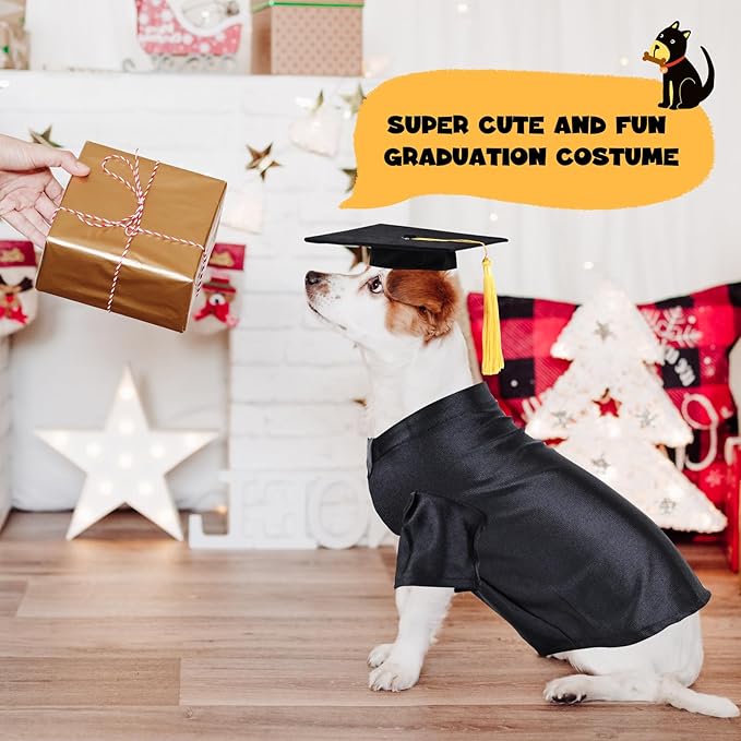 Dog Graduation Cap and Gown, Dogs Cats Graduation Holiday Halloween Costume Accessory(Black,X-Small)