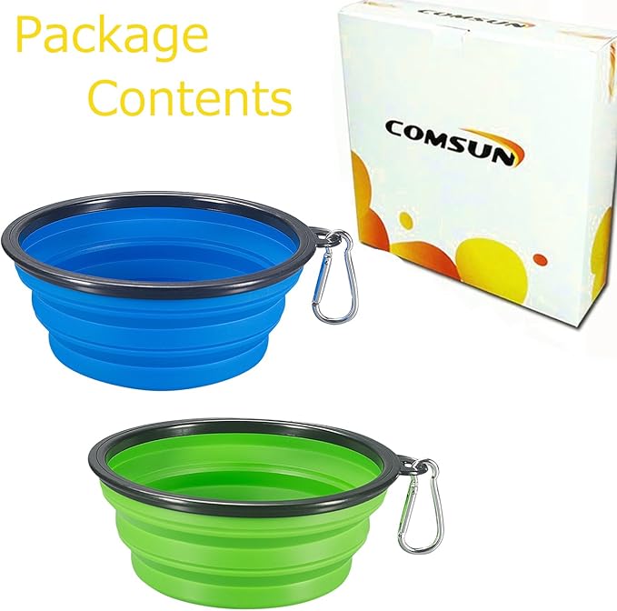 2-Pack Extra Large Size Collapsible Dog Bowl, Foldable Expandable Cup Dish for Pet Cat Food Water Feeding Portable Travel Bowl Blue and Green