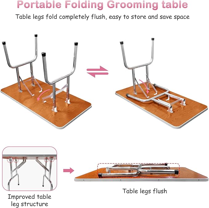 APRILSOUL 36 Inch Pet Grooming Table for Small Dogs,Adjustable Height,Foldable,Anti-Slip Surface,with Arms, Nooses, Mesh Tray