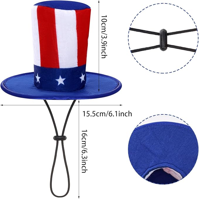 4th of July Dog Outfit, Patriotic Dog Top Hat and Bow Tie Collar Set, Pet Independence Day Costume Accessories for Dogs Cats Puppy