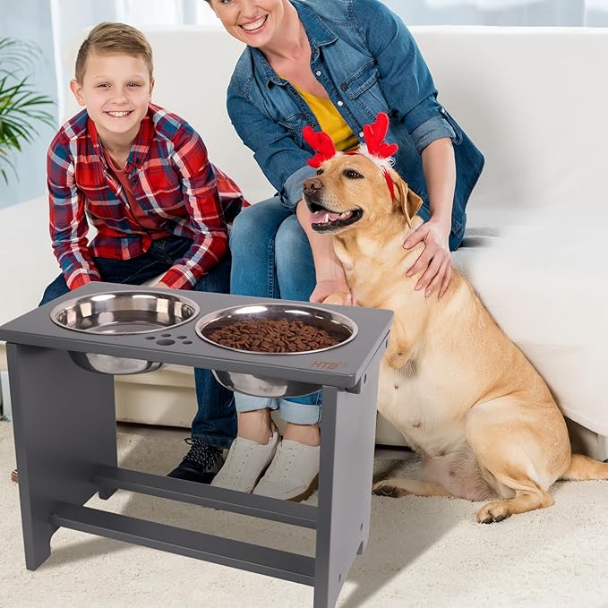 HTB Elevated Dog Bowls,Raised Dog Bowl Stand with 2 Stainless Steel Bowls,Elevated Raised DogBowls for Large Medium Small Sized Dogs