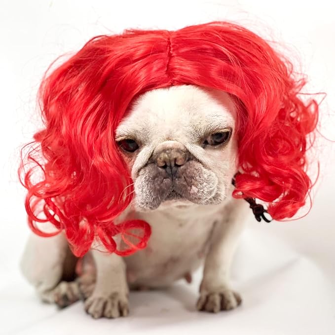 Funny Dog Cat Cosplay Wig for Halloween, Christmas, Parties, Festivals - Pet Wigs for Small, Medium and Large Dogs (Wine Red)