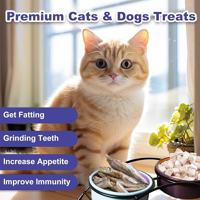 Freeze Dried Fish Dog Treats - Whole Capelin Fish Seeds Cats Treats Natural Single Ingredient Delicious Snacks Training Healthy Chews Food Pet Food No Fillers (3 Oz)