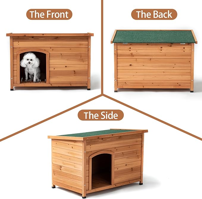 TAKUKA Outdoor Wooden Dog House for Small Medium Large Sized Dogs,Extra Waterproof Durable Dog Kennel with Wooden Floor for Garden Backyard Farm (40" W x 26" D x 28" H)