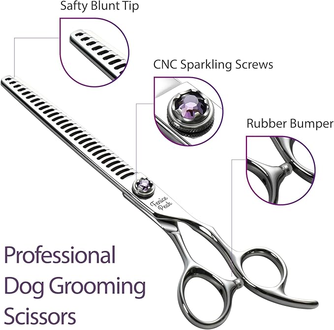 Fenice Peak 7 inch Chunker Dog Grooming Scissors Professional Dog Shears Made of Japanese 440C Stainless Steel with Jewelled Screw Trimming Cutting Scissors Durable and Sharp