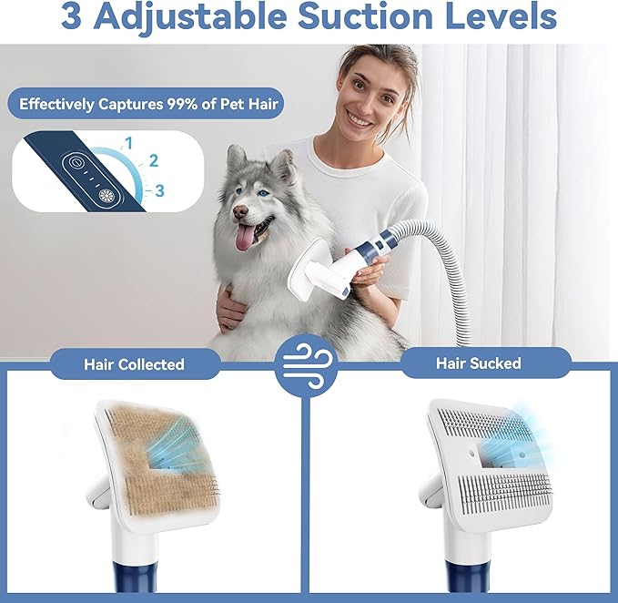 6-in-1 Pet Grooming Kit with Vacuum Brush | Low Noise Deshedding Tool, Dog Hair Clippers & Scissors | Shedding Control for Dogs Cats Clean up