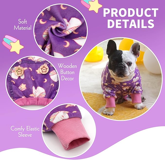 KYEESE Dog Pajamas Velvet Dog Pajamas Small Sized Dogs Dogs Pjs with Unicorn Pattern Soft Doggie Jammies Stretchy Doggie Clothes Puppy Onesie Comfy Pet Coat Pet Costume, X-Small