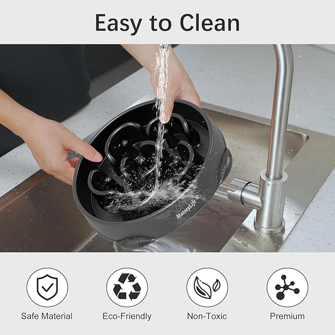 MateeyLife Large Slow Feeder Dog Bowls, Anti-Choking Puzzle Dog Food Bowls, Anti-Slip Interactive Feeding Slow Down Eating, Bloat Stop Maze Dishes for Large Breeds 4 Cups Black