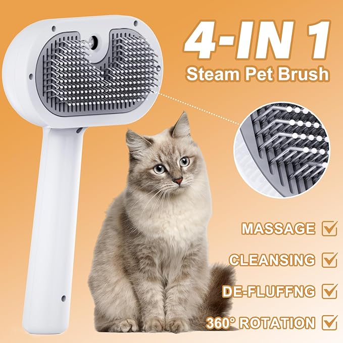 Cat Steam Brush, 3 In 1 Steam Brush for Dogs & Cats, Pet for Pet Hair Removal Tool, Shedding Reduced Discomfort, Suitable for Massaging, Combing
