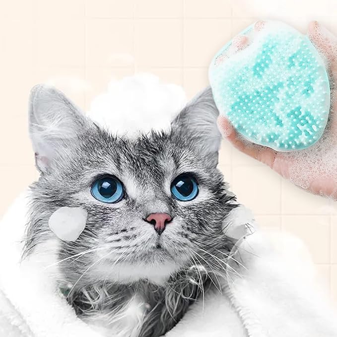 2 Pack Pet Bath Massage Brush Soft Silicone with Ring Handle Shampoo Dispenser for Dogs Cats