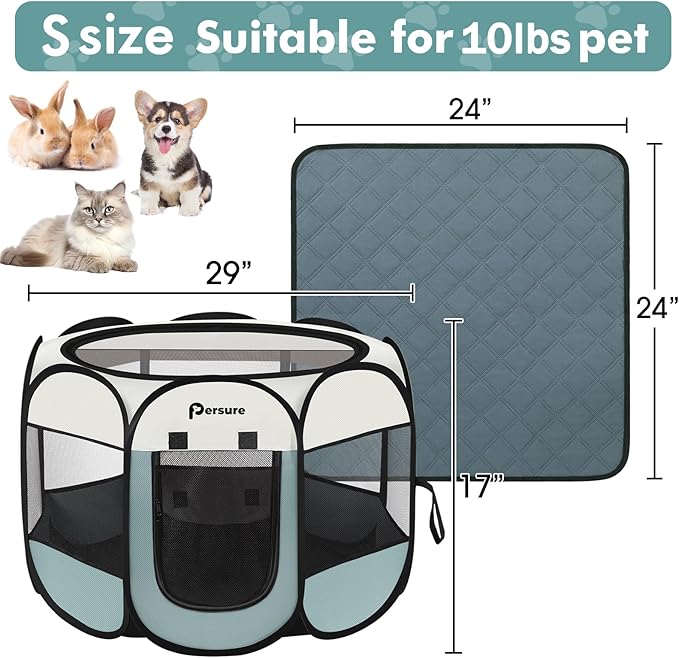 Dog Cat Playpen Indoor Outdoor for Puppy Pet Dog Cat Travel and Recovery After Surgery, Dog Enclosure Tent Crates Cage, Portable Pop Up Dog Kennel with Carrying Case(Grey, Small with Pad)