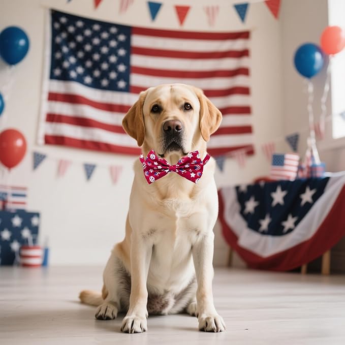 30 PCS 4th of July Dog Bow Ties Bulk for Small Medium Large Dogs Patriotic Dogs Bowties with Adjustable Ties Independence Day Bow Ties Party Grooming L