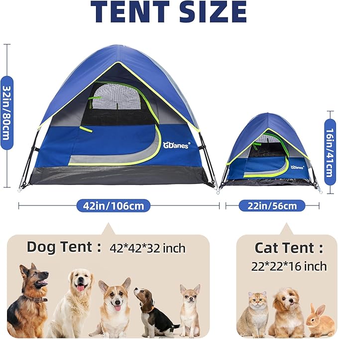 GDanes Blue Dog Tent House - Portable Indoor/Outdoor Dog Bed with Soft Pad for Large Dogs, 42 x 42 x 32 Inches